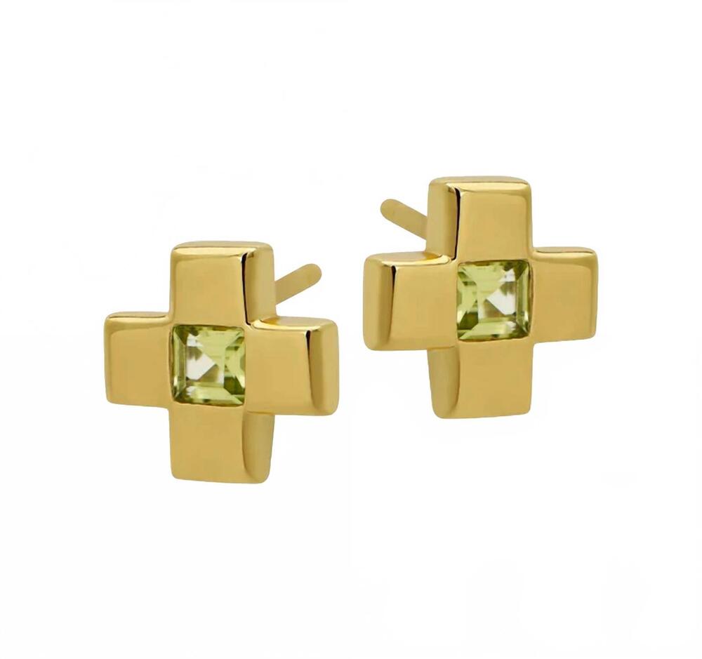 NEW GOLDBUG COLLECTION women's cross stud earrings in peridot